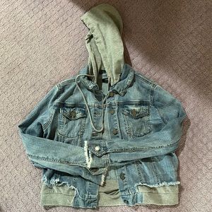 Black Label small jean jacket with detachable cotton hood. Lightly worn.